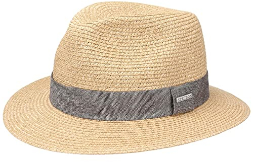 Stetson Chapeau en Paille Nark Toyo Femme/Homme - d'été de Plage Soleil avec Ruban Gros Grain Été Printemps-été - L (58-59 cm) Beige-moucheté