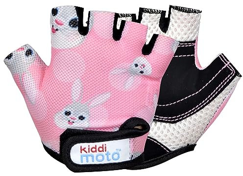 KIDDIMOTO Guantes de Ciclismo sin Dedos para Infantil (niñas y niños) - Bicicleta, MTB, BMX, Carretera, Montaña - Conejo Rosa - Talla: M (5-8 años)