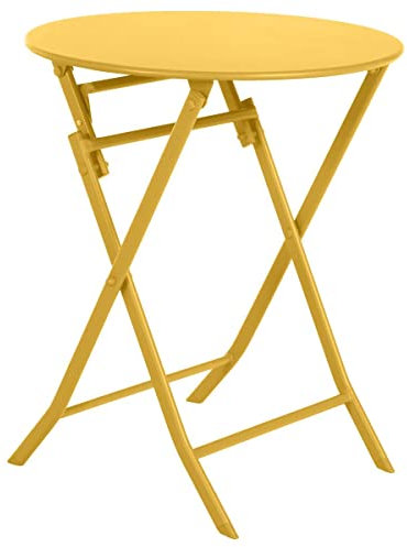 Hespéride - Table de Jardin Pliante Ronde Greensboro Moutarde - 2 Places - Acier Traité Epoxy Traitement Antirouille Renforcé