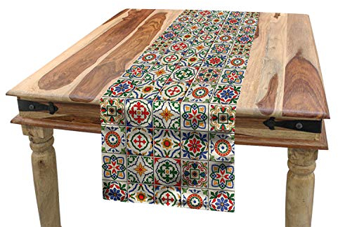 ABAKUHAUS marokkanisch Tischläufer, Dekorative abstrakte Blatt, Esszimmer Küche Rechteckiger Dekorativer Tischläufer, 40 x 180 cm, Rot Grün