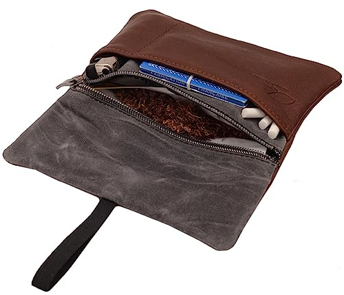 SIMARU Leder Tabaktasche aus pflanzlich gegerbtem Premium Leder, Tabakbeutel mit Filter- und Paperfach, Drehtabak Tasche 30g (braun)
