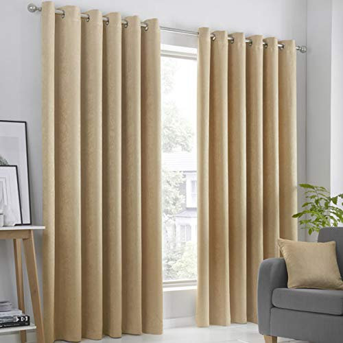 Fusion Strata Woven Eyelet Lined Curtains, Ochre, 90 x 108 Inch, 100% Polyester, W229cm (90) x D274cm (108)