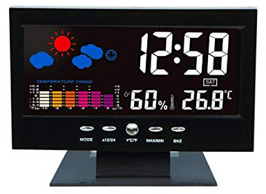 Verve Jelly Station Météo Réveil numérique avec écran LCD couleur, port de charge USB, prévisions météo, moniteur d'humidité, rétroéclairage vocal pour la maison, la chambre, le bureau, les enfants