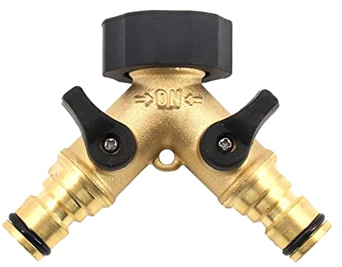 2 Way Brass Tap Garden Hose Splitter, Double Tap Adaptor Irrigation Hose Connectors Manifold-Turn with Individual On/Off Valves for Outdoor Home Kitchen