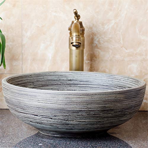 Dagea Keramik Aufsatzwaschbecken, Runden Waschbecken, Grau Gebürstet Waschschale, Handwaschbecken, Kann in Hotels Verwendet Werden, Küchen, Badezimmer, Korridore, Kunstbecken, 41 cm