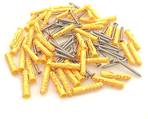 JZK 50 PCS M8 x 40 mm Dübel und Edelstahlschrauben-Set für Mauerwerk, Ziegel und Beton, Schrauben- und Kunststoff-Spreizdübel-Set, selbstschneidende Befestigungsschrauben