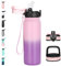 Goppus Bouteille d'eau Acier Inoxydable 600ml/20oz avec Paille Bouteille Sport Isolée Flacon Bouteilles d'eau en Métal Rabattables à Double Paroi Étanche pour les Sports de Gym avec 3 Couvercles