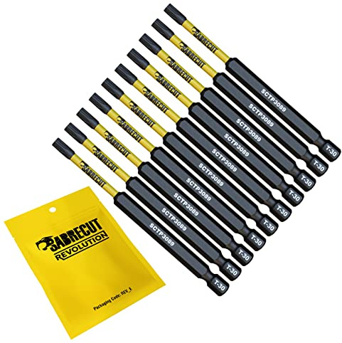 SabreCut 10pcs SCTP3089_10 89mm T30 TX30 Security Impact Screwdriver Bits | Forged precision tips and heat-treated torsion steel improve impact resistance, durability and reduce breakage