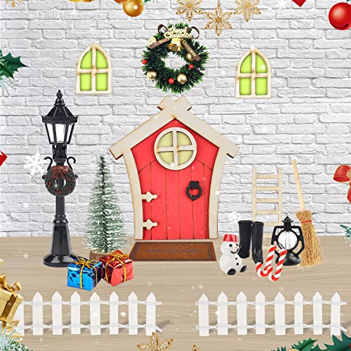 Vibbang 19 Pezzi Porta Elfo Natale Kit, Porta Elfo Natale Accessori Miniatura Casa delle Bambole Porticina Elfo Natale Legno Porta Elfo Natale per Elfo Natale Casa Addobbi Natalizi Regali (B)