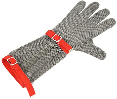 BCPPO Kettenhandschuh Schnittfeste Metallhandschuhe Mit Langem Arm, Arbeitshandschuhe for Küchenchefs, Metzger, Holzarbeiter, Verstellbare Nylon-Handschlaufe/Langer Arm