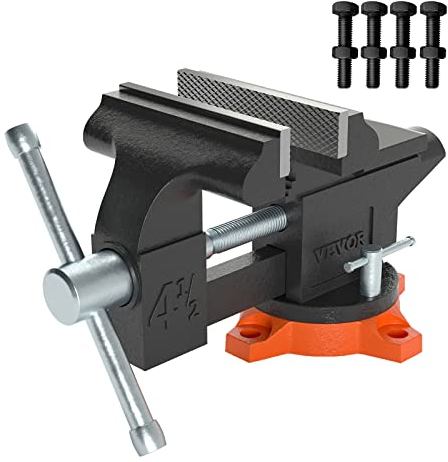 VEVOR Tornillo de Banco de Trabajo Hierro Fundido Tornillo de Banco con Yunque de 4,8x4,3 cm Base Giratoria de 240° Abrazadera de Banco Ancho de Mandíbula de 11,5 cm para Carpintería Conducto de Corte