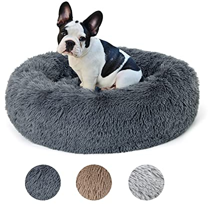 Lucky Sign Katzenbett Waschbar Flauschig Hundebett Rund Hundekissen Kuschel Katzenkissen Warm Katzenkorb Zum Schlafen für Mittelgroße Hunde und Große Katzen, (L) 60 cm Ø - Dunkelgrau