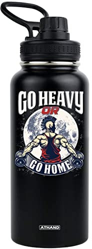 Equoza 900 ml Workout-Geschenk für Männer, Idee für Fitnessstudio, Outdoor, Fitness, Go Heavy Or Go Home Lustige Vakuum-Wasserflasche, Edelstahl-Reise-Metall-Kantine (schwarz)