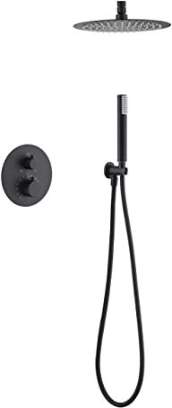 Mice - Conjunto de ducha, Kit termostatico Ducha Empotrado Techo - 2 vías - griferia baño negro mate - ducha empotrado techo tremistatico