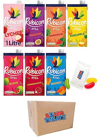 Rubicon Still Juice Drink 1 Litre - 6 Assorted Flavours 2x Each Mango Pineapple Passion Watermelon Lychee Guava Pomegranate - 12x1 Litre Rubicon Juice Drink Bundle Boxed Treatz