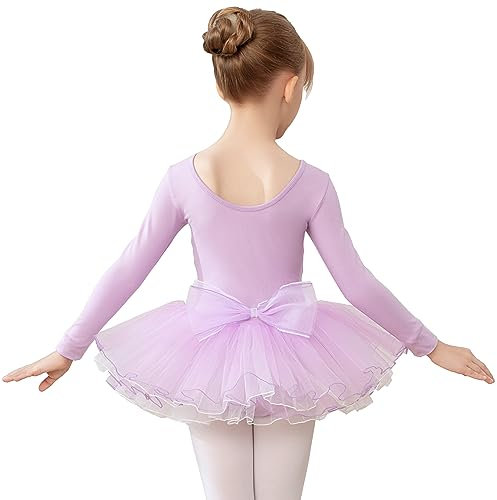 HIPPOSEUS Ragazza Vestito da Balletto Tutu Body Danza Bambina Classica Balletto Abito Manica Lunga,Y-04WDM-Viola, 10-11 anni