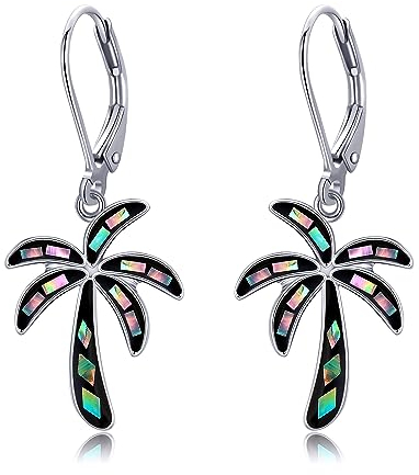 Palm Tree Ohrringe für Damen 925 Sterling Silber Kokosnuss Baum Ohrringe 0.59*0.71inch Abalone Shell Hawaiian Baum Hängend für Damen Mädchen für Reisen Sommer Urlaub Party
