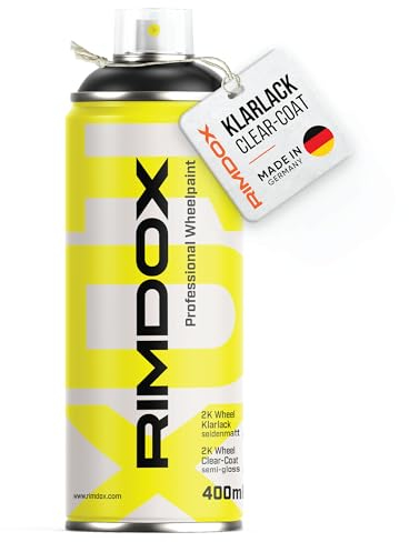 RIMDOX - Felgen Klarlack | 2K- High-Solid | 400 ml Spraydose | Klarlack seidenmatt | in OEM Profiqualität | 100% Made in Germany | transparent, wasserfest, benzinresistent