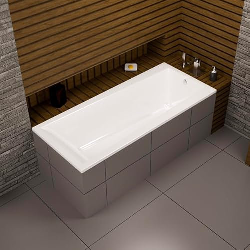 ECOLAM Badewanne Wanne Acrylwanne LINDA Rechteck Acryl Sanitäracryl weiß 160x75 cm + Ablaufgarnitur Ab- und Überlauf Automatik Füße Silikon Komplett Set