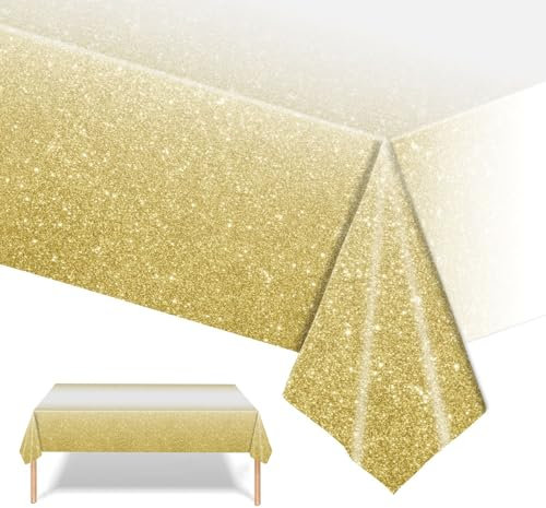 PHOGARY 2 PCS White Gold Dot Party Tablecloth Plastic Gold Dot Confetti Rectangular Table Cover Party Birthday Table Cloth for Picnic, Baby Shower, Christmas, Birthday Decorations 137 x 274 cm