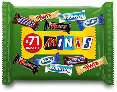 Mixed Minis Confezione Assortita di Miniatures Mars, Twix, Snickers, Bounty e Milky Way, 71 barrette miste per un totale di 1.4 kg, Nuova versione