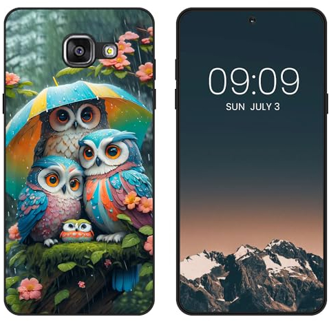 WUACYEAMING für Samsung Galaxy A5 (2016) Hülle,Mode Schutzhülle Schwarz Handyhülle mit Aesthetic Muster Weich Silikon Dünn TPU Stoßfeste Kratzfest Schutzhülle Cover-Eule