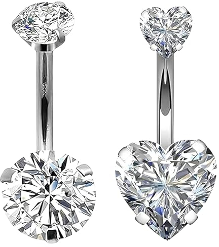 Cognitivex 2 Piece Belly Button Bars Silver Belly Bars 14G 10mm Navel Bars Set Bars Piercing Jewellery Belly Button Bar Stainless Steel Navel Piercing Jewelry Silver Belly Bar