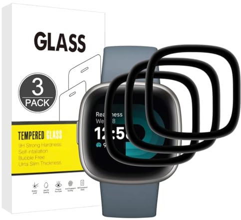E-Hamii Displayschutzfolie kompatibel mit Fitbit Sense 2,[3 Stück][3D Curved Full Cover][Kratzfest, High Definition] Schutzfolie für Fitbit Sense 2