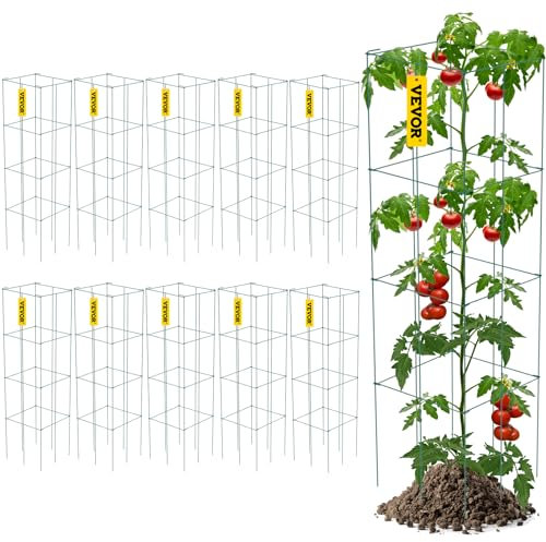 VEVOR Cages à tomates 30x30x117 cm Support pour Plantes de Jardin 10PCS, Cages carrées pour Plantes Robustes, Tours à tomates Acier Enduit de PVC Vert pour légumes grimpants, Plantes, Fleurs, Fruits