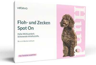 vetevo Spot On Hund, bis 15-30kg, Floh- & Zeckenschutz für Hunde, Gegen Zecken & Flöhe, Ohne Insektizide, 3 Pipetten mit je 4 Wochen Wirkung, Biozidprodukt