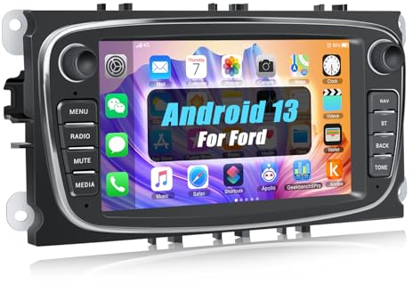 [1+32G] CAMECHO Android 13 Autoradio für Ford Focus mk2 Mondeo Cmax Galaxy Smax Kuga mit Navi, 7 Zoll Bildschirm Touch Display Auto Radio mit Bluetooth RDS FM Navigation GPS WiFi USB(Schwarz)