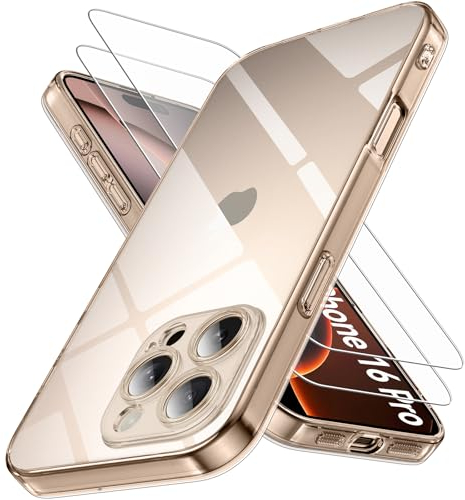 Qasyfanc Cover Protezione Fotocamera Compatibile con iPhone 16 pro con 2 Pezzi Vetro Temperato Pellicola, Cover iPhone 16 pro Trasparente Slim Fit Custodia Silicone Sottile e Morbida, Crystal Clear