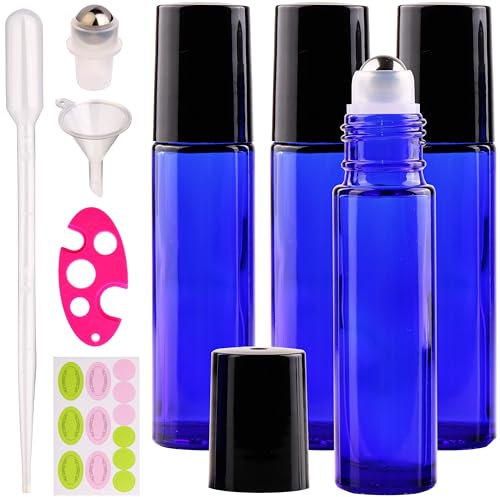 inice 4 Pack Essential Oil Roller Bottles 10ml Cobalt Blue Glass Bottles Stainless Steel Roll On Ball Applicator for Daily Care