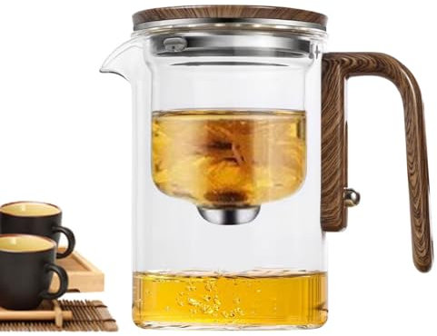 Théière Générique En Verre Résistant À La Chaleur | Théière En Verre Transparent Avec Infuseur | Carafe À Thé Avec Manche En Bois, Carafe À Infuseur À Thé En Verre, Théière De Séparation D'eau, Théièr