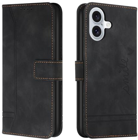 Trugox Handyhülle für Apple iPhone 16 Hülle Klappbar Klapphülle mit Kartenfach Handytasche Handy Schutzhülle Tasche Leder Wallet Flip Case Slim Book Cover - Schwarz