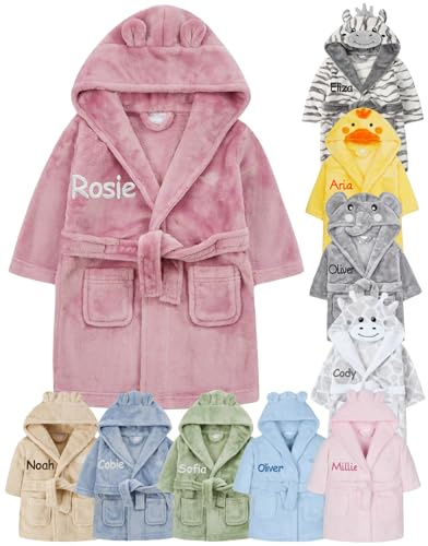 Gembroidery Personalised Baby Bathrobe Hooded Fleece Dressing Gown Super Soft Gifts Bath Robe For Boys Girls Cute Teddy Ears 0-4 Years