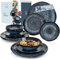 Sänger | Tafelservice Tokio 36 tlg, Geschirrset 12 Personen, Steingut Tableware Set, Essgeschirr, Modern Handmade, Essservice Dunkelblau mit schwarzen Akzenten| PREMIUM COLLECTION