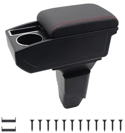 KAERGK Auto Armlehnen für Peugeot 206 2006-2013 Mittelkonsolen für Kfz Doppelter Stauraum mit Getränkehalter Einfache Montage Bequemes und Strapazierfähiges Leder Schwarz (Rote Linie)