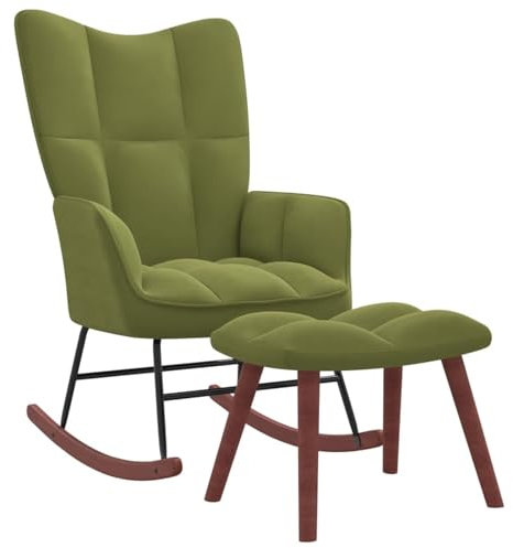 Brokky Schaukelstuhl mit Hocker Samt Hellgrün Armlehnsessel, Relaxsessel, Schaukelsessel für Schlafzimmer, Wohnzimmer