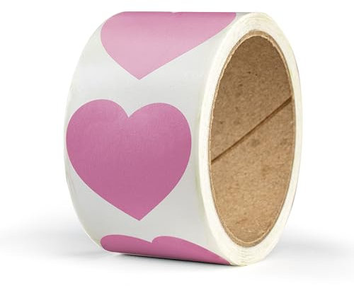Herz Aufkleber zum Beschriften – 50 Sticker in Herzform – 6 x 5,5 cm groß – selbstklebende Herz Etiketten auf Rolle – für Geschenke zu Valentinstag, Muttertag, Geburtstag, Hochzeit - ROSA