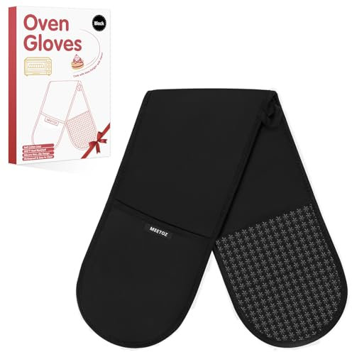 MEETOZ Double Oven Gloves, 260°C/500°F Heat Resistant Oven Mitt Set, Silicone Non-slip Design Oven Gloves, 84 x18cm Cotton Potholder for Home Cooking