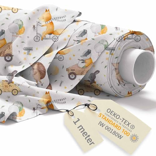 DreamRoots Stoff Kindermotive - Baumwollstoff Meterware Kinder - Stoffe zum Nähen Meterware - Polsterstoff - Leinwand Stoff 160cm x 1M