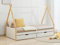 Vente-unique-Kinderbett Tipi-Bett mit Schubladen + Matratze - 90 x 190 cm - Kiefer & MDF - Weiß & Holzfarben - LUANCO