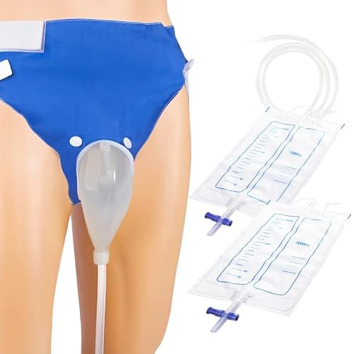 Borsa per la raccolta delle urine, riutilizzabile, indossabile, in silicone, dispositivo di drenaggio delle urine, con 2 sistemi di sacche (uomini anziani, donne)