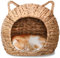 GRUGOODS Lit pour chat tressé à la main en saule naturel Maison en jacinthe d'eau pour animaux de compagnie Petit lit à bascule suspendu Panier cachette pour animaux