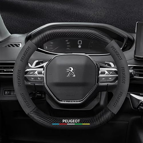 ZLSXTN Lenkradbezug für Peugeot 2008 2023 2024 2025,Wildleder+Karbonfaser Verbesserter Griff Deko Innenraum rutschfest Sportlich Lenkradhülle Lenkradschoner Lenkradabdeckung Auto Zubehör,Black