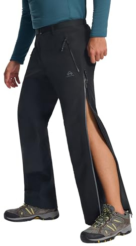 Pioneer Camp wasserdichte Hose Herren – 3L Atmungsaktive Regenhose mit Seitlichen Reißverschlüssen, Robuste Winddichte Outdoorhose für Bergsteigen und Trekking(Black;L)