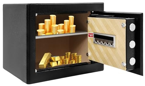 Coffre-fort en acier 38 x 32 x 30 cm, coffre-fort numérique avec verrouillage du clavier et clé, autoportant/monté au mur, pour espèces, bijoux