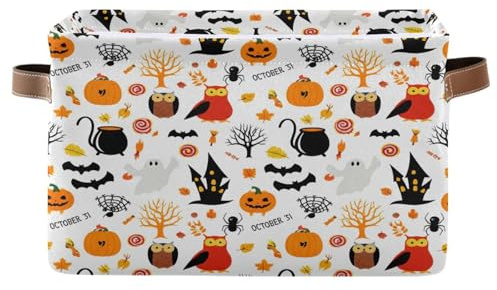 Cgiub Happy Halloween - Cesta de almacenamiento plegable de tela de lona, impermeable, organizador de armario, cesta de juguetes para perros, caja decorativa con asas para dormitorio, guardería y
