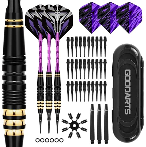 Dartpfeile mit Kunststoffspitze 18g, 3 Stück Softdarts Set für elektronische Dartscheiben, inkl. 30 Softdart Spitzen, 3 Schäften, 6 O-Ringen & Aufbewahrungsbox – Dart Zubehör für Präzisionsspieler